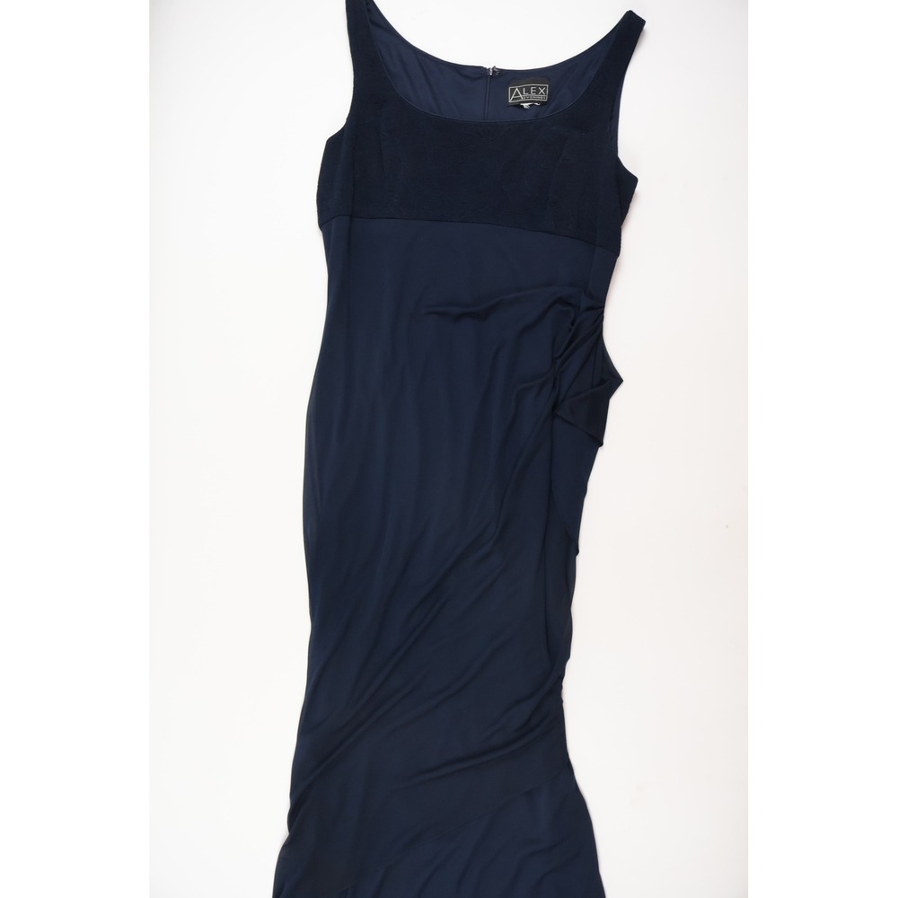 Alex Evenings Maxi Gown Draped Sleeveless Navy Blue Formal Dress